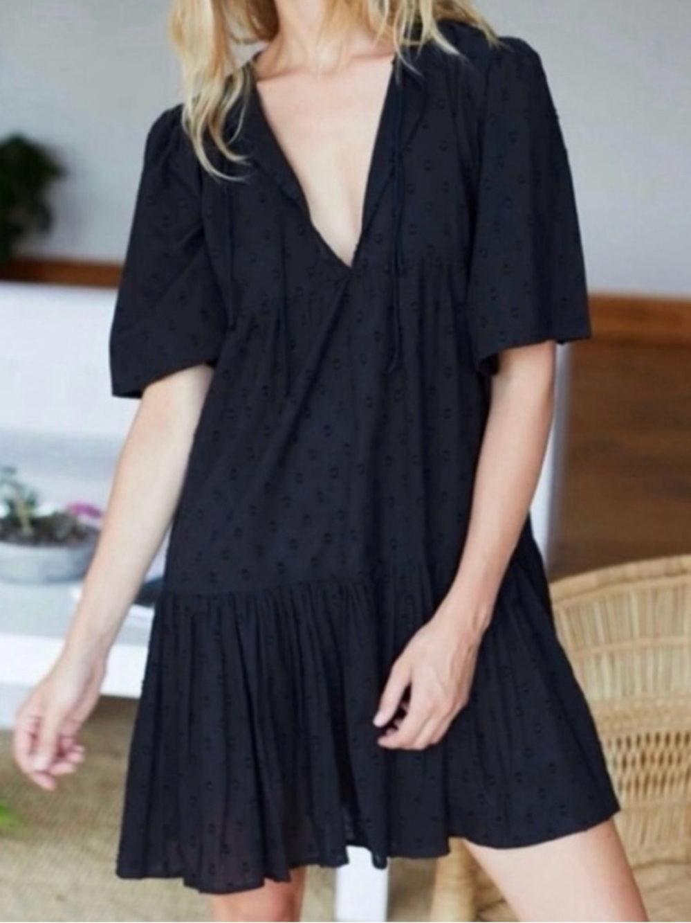 EMERSON FRY India Collection Isla Swiss dot mini dress size small